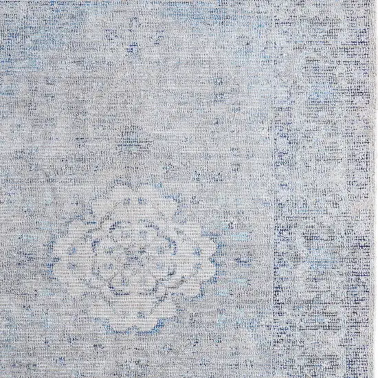 Gray Blue and Ivory Oriental Hand Woven Distressed Area Rug With Fringe Photo 5