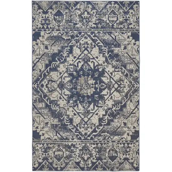 Gray Blue and Ivory Oriental Power Loom Area Rug Photo 2