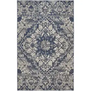 Photo of Gray Blue and Ivory Oriental Power Loom Area Rug