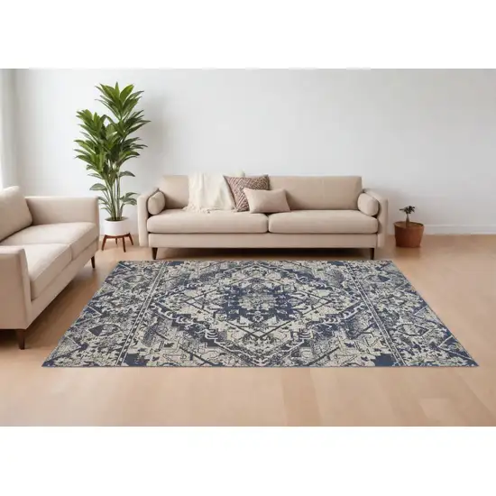 Gray Blue and Ivory Oriental Power Loom Area Rug Photo 1