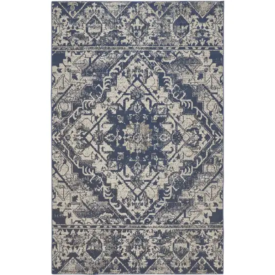 Gray Blue and Ivory Oriental Power Loom Area Rug Photo 5