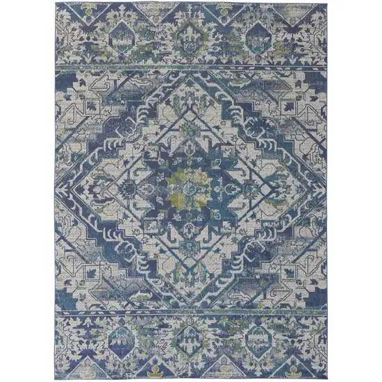 Gray Blue and Ivory Oriental Power Loom Area Rug Photo 6