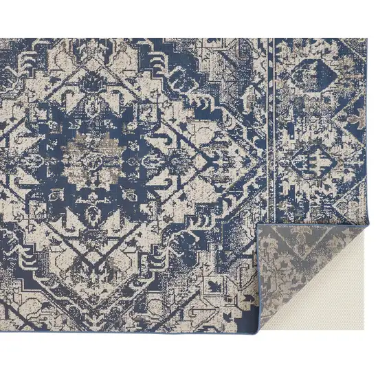 Gray Blue and Ivory Oriental Power Loom Area Rug Photo 8