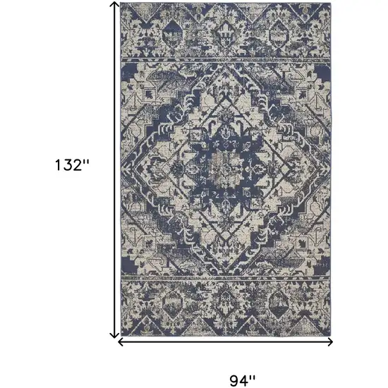 Gray Blue and Ivory Oriental Power Loom Area Rug Photo 3