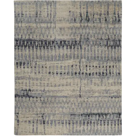 Gray Blue and Ivory Wool Abstract Hand Knotted Area Rug Photo 1