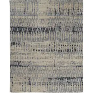 Photo of Gray Blue and Ivory Wool Abstract Hand Knotted Area Rug