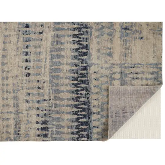 Gray Blue and Ivory Wool Abstract Hand Knotted Area Rug Photo 4