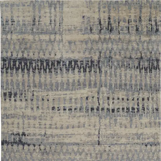 Gray Blue and Ivory Wool Abstract Hand Knotted Area Rug Photo 5