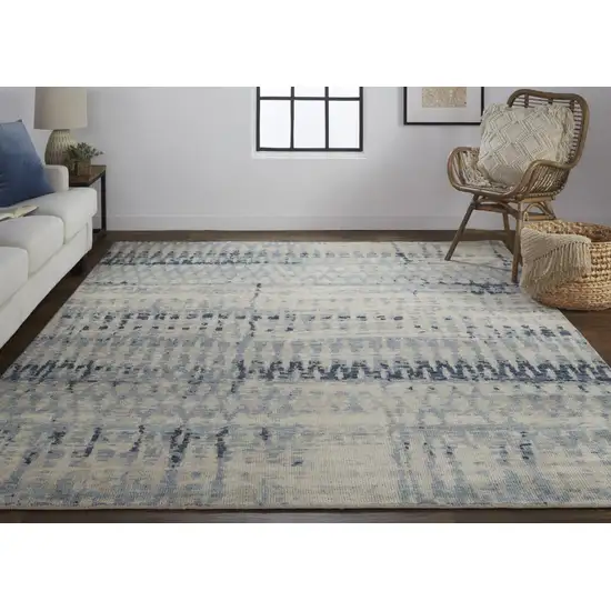 Gray Blue and Ivory Wool Abstract Hand Knotted Area Rug Photo 9