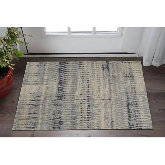 Gray Blue and Ivory Wool Abstract Hand Knotted Area Rug Photo 1