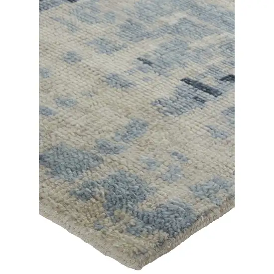 Gray Blue and Ivory Wool Abstract Hand Knotted Area Rug Photo 4