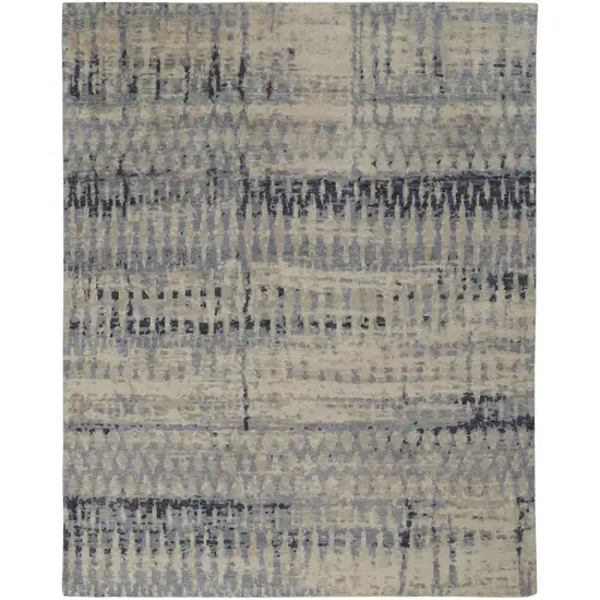 Gray Blue and Ivory Wool Abstract Hand Knotted Area Rug Photo 2