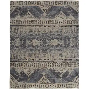 Photo of Gray Blue and Ivory Wool Floral Hand Knotted Area Rug