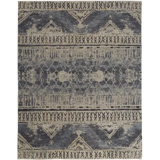 Gray Blue and Ivory Wool Floral Hand Knotted Area Rug Photo 2