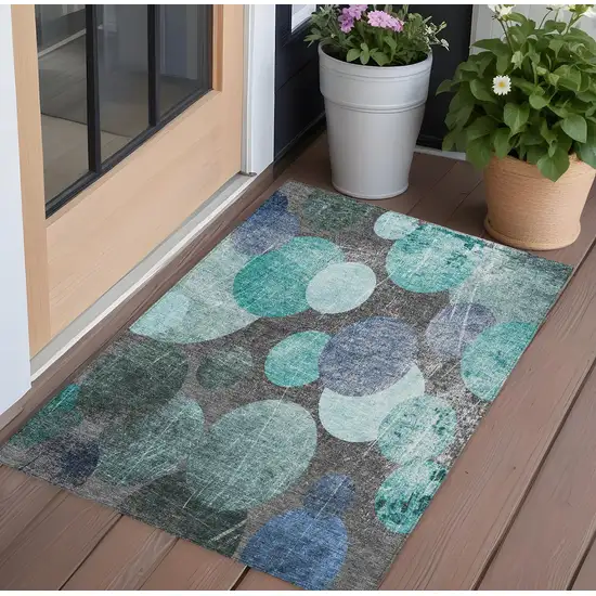 Gray Blue and Purple Abstract Washable Non Skid Indoor Outdoor Area Rug Photo 1