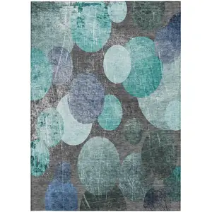 Photo of Gray Blue and Purple Abstract Washable Non Skid Indoor Outdoor Area Rug