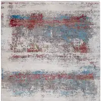 Photo of Gray Blue and Red Abstract Power Loom Area Rug With Fringe