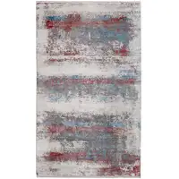 Photo of Gray Blue and Red Abstract Power Loom Area Rug With Fringe