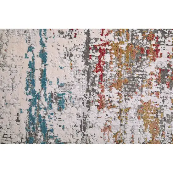 Gray Blue and Red Abstract Power Loom Area Rug With Fringe Photo 9