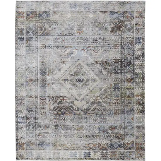 Gray Blue and Red Abstract Power Loom Worn Faded Area Rug Photo 5