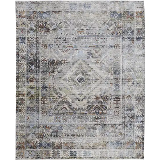 Gray Blue and Red Abstract Power Loom Worn Faded Area Rug Photo 4