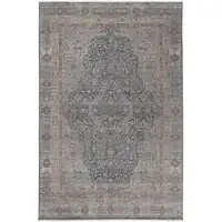 Photo of Gray Blue and Red Oriental Power Loom Worn Faded Area Rug With Fringe