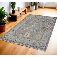 Photo of Gray Blue and Red Wool Oriental Hand Knotted Area Rug With Fringe