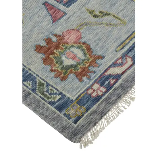 Gray Blue and Red Wool Oriental Hand Knotted Area Rug With Fringe Photo 9