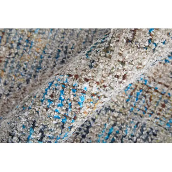 Gray Blue and Tan Abstract Hand Woven Distressed Area Rug With Fringe Photo 8