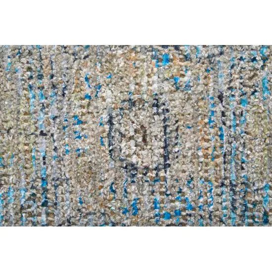 Gray Blue and Tan Abstract Hand Woven Distressed Area Rug With Fringe Photo 9