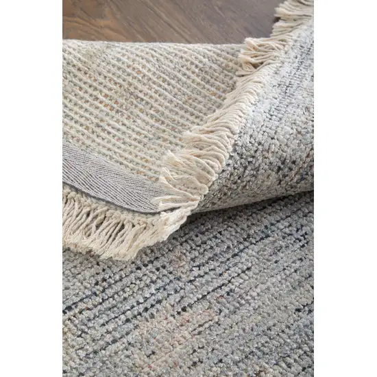 Gray Blue and Taupe Abstract Hand Woven Distressed Area Rug With Fringe Photo 9