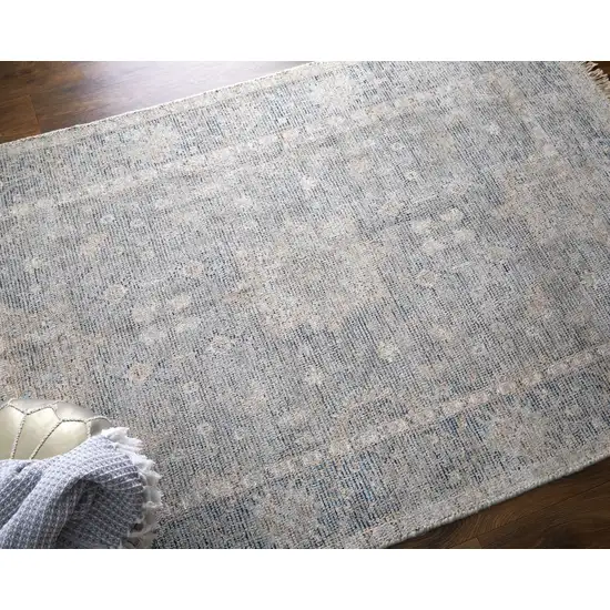 Gray Blue and Taupe Abstract Hand Woven Distressed Area Rug With Fringe Photo 5