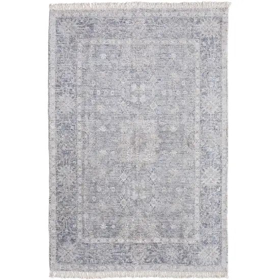 Gray Blue and Taupe Abstract Hand Woven Distressed Area Rug With Fringe Photo 2