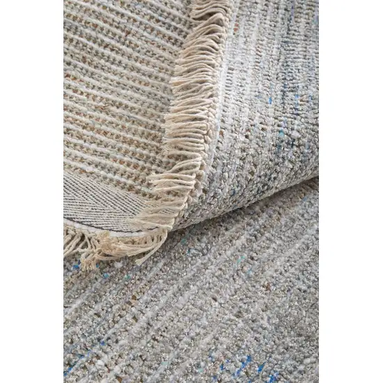 Gray Blue and Taupe Abstract Hand Woven Distressed Area Rug With Fringe Photo 8