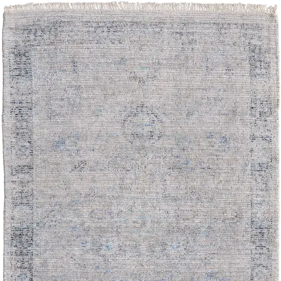 Gray Blue and Taupe Abstract Hand Woven Distressed Area Rug With Fringe Photo 4