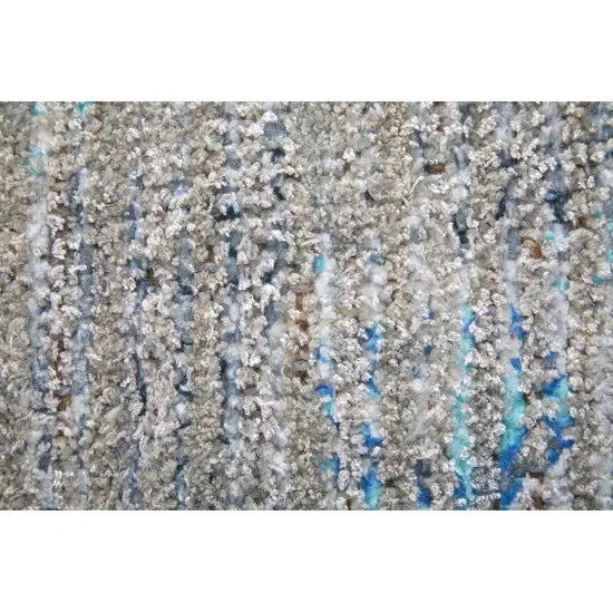 Gray Blue and Taupe Abstract Hand Woven Distressed Area Rug With Fringe Photo 8