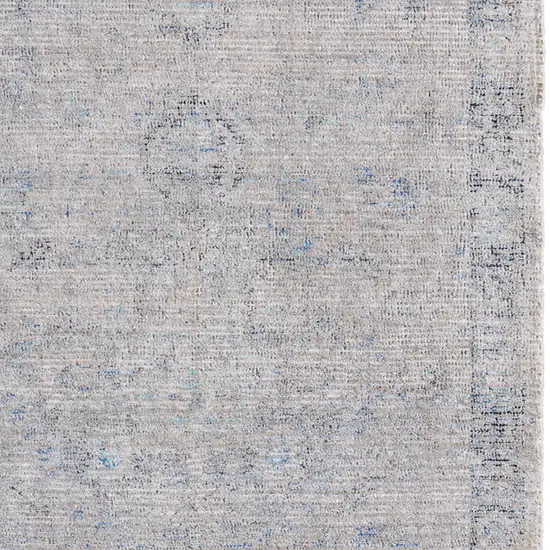 Gray Blue and Taupe Abstract Hand Woven Distressed Area Rug With Fringe Photo 9