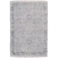 Photo of Gray Blue and Taupe Abstract Hand Woven Distressed Area Rug With Fringe