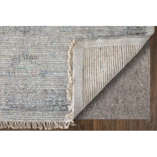 Gray Blue and Taupe Abstract Hand Woven Distressed Area Rug With Fringe Photo 9