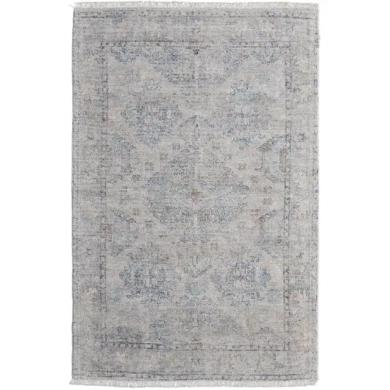 Gray Blue and Taupe Oriental Hand Woven Distressed Area Rug With Fringe Photo 2