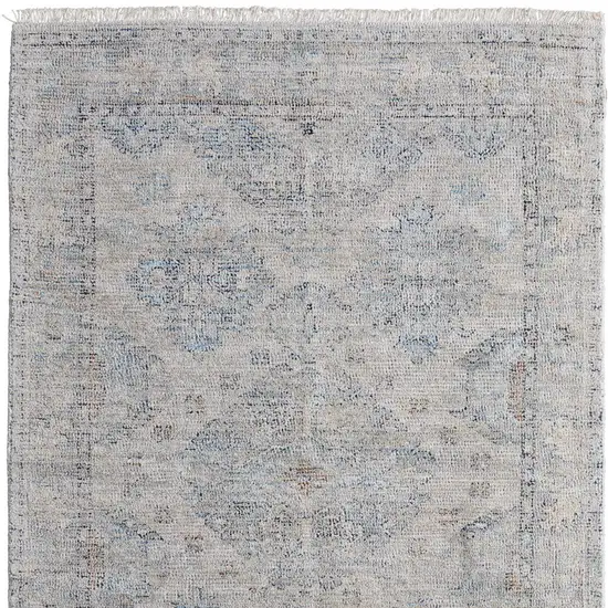 Gray Blue and Taupe Oriental Hand Woven Distressed Area Rug With Fringe Photo 4