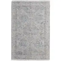 Photo of Gray Blue and Taupe Oriental Hand Woven Distressed Area Rug With Fringe