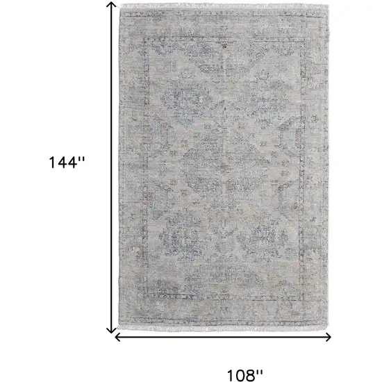 Gray Blue and Taupe Oriental Hand Woven Distressed Area Rug With Fringe Photo 3