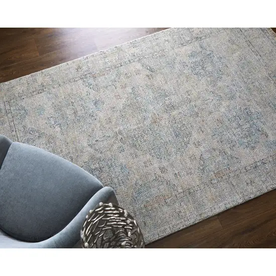 Gray Blue and Taupe Oriental Hand Woven Distressed Area Rug With Fringe Photo 9