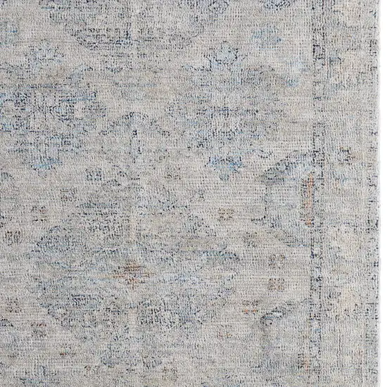 Gray Blue and Taupe Oriental Hand Woven Distressed Area Rug With Fringe Photo 8