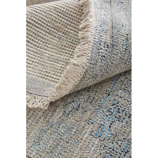 Gray Blue and Taupe Oriental Hand Woven Distressed Area Rug With Fringe Photo 7