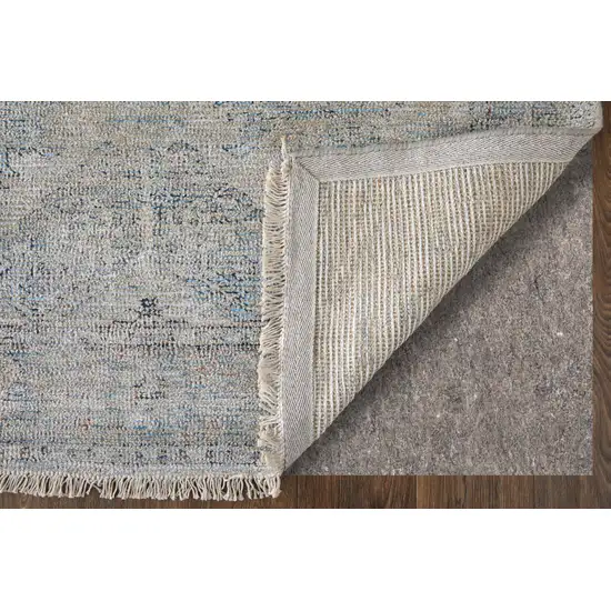 Gray Blue and Taupe Oriental Hand Woven Distressed Area Rug With Fringe Photo 6