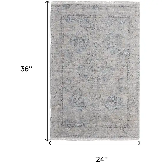 Gray Blue and Taupe Oriental Hand Woven Distressed Area Rug With Fringe Photo 3