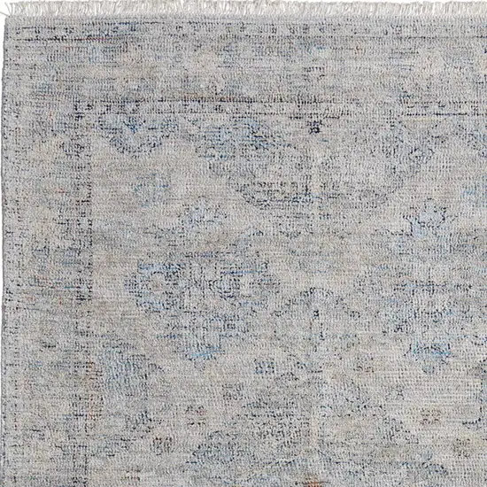 Gray Blue and Taupe Oriental Hand Woven Distressed Area Rug With Fringe Photo 9