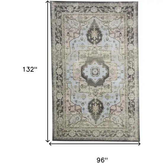 Gray Blue and Taupe Oriental Power Loom Area Rug Photo 3